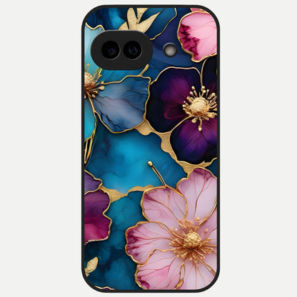  Sparkle Floral Glass Case for Google Pixel 10A back cover – full design glossy printed glass finish