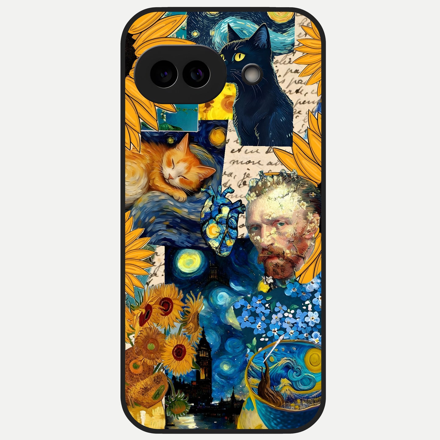  Sunflower Cat Art Glass Case for Google Pixel 10A back cover – full design glossy printed glass finish