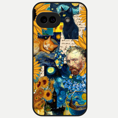  Sunflower Cat Art Glass Case for Google Pixel 10A back cover – full design glossy printed glass finish