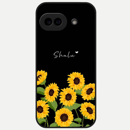  Sunflower Chic Mood Custom Name Glass Case for Google Pixel 10A back cover – full design glossy printed glass finish
