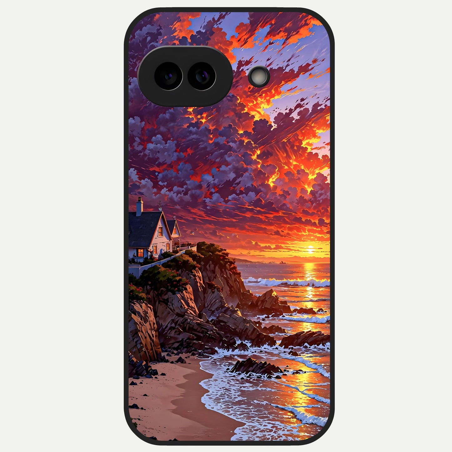  Sunset House By Sea Glass Case for Google Pixel 10A back cover – full design glossy printed glass finish