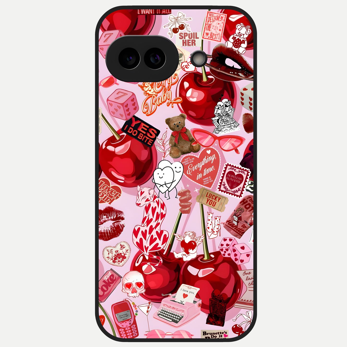  Sweet Cherry Chaos Glass Case for Google Pixel 10A back cover – full design glossy printed glass finish