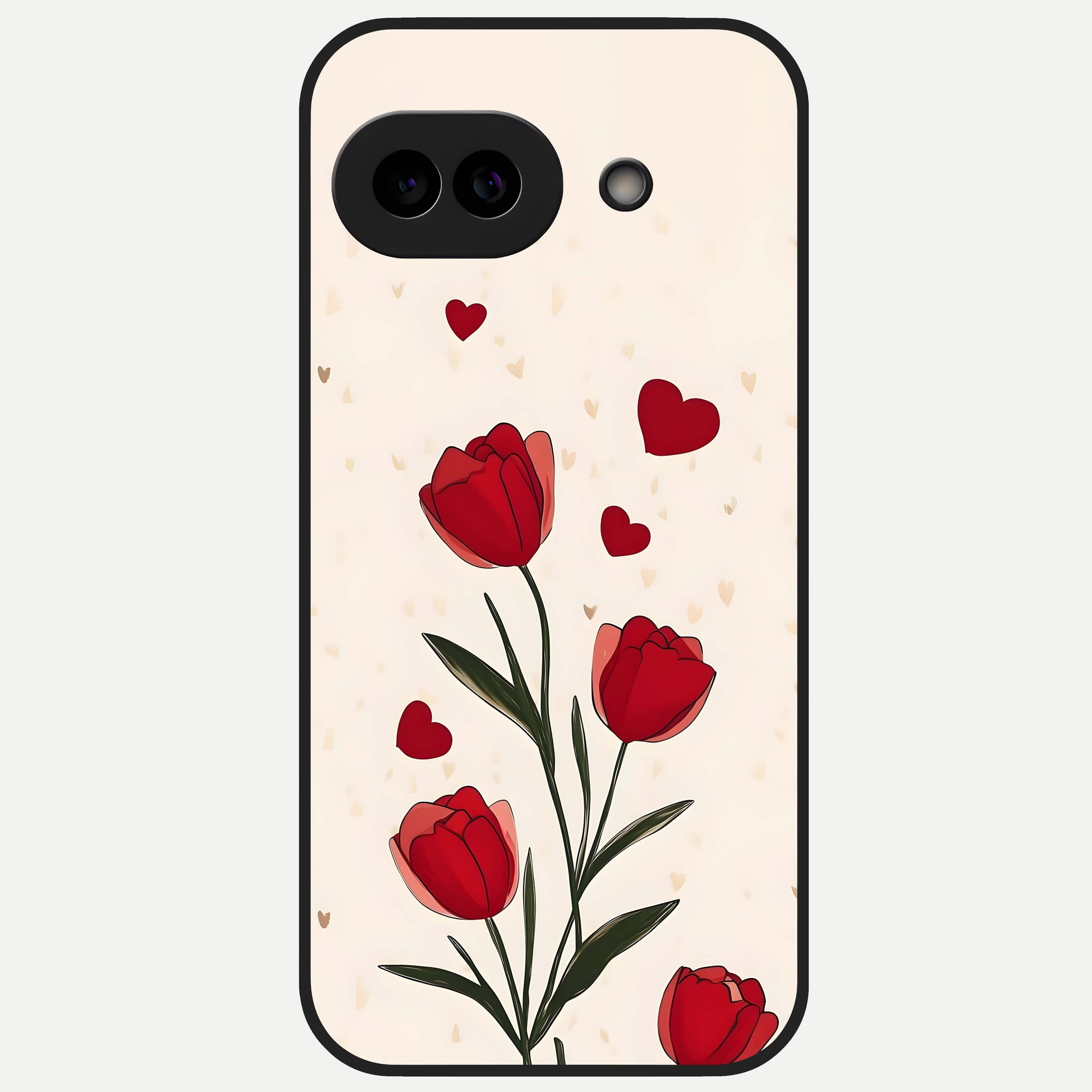  Tulip With Heart Glass Case for Google Pixel 10A back cover – full design glossy printed glass finish