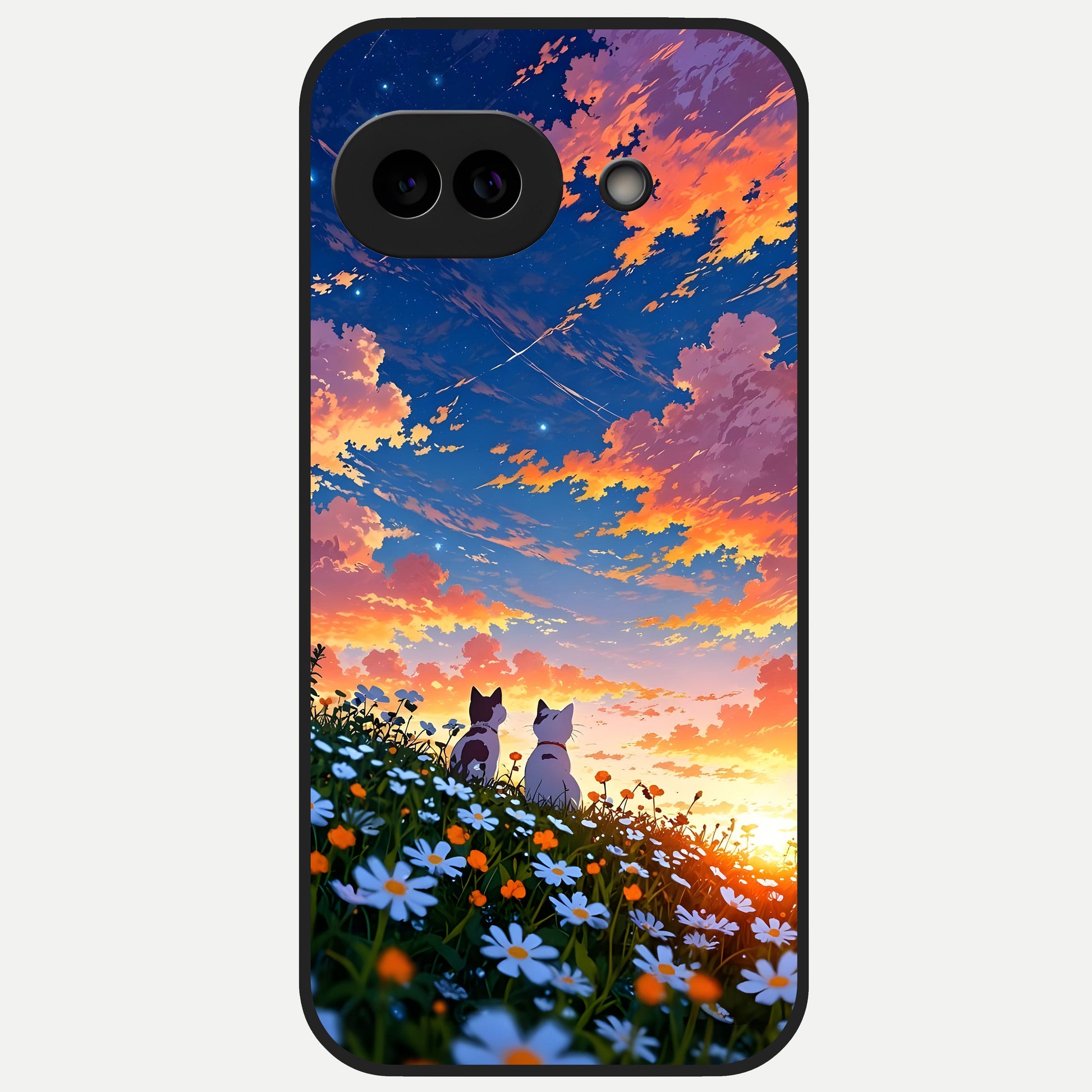  Two Cats Friends Glass Case for Google Pixel 10A back cover – full design glossy printed glass finish