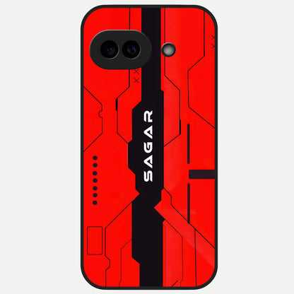  Voltage Rise CYBERPUNK Custom Name Glass Case for Google Pixel 10A back cover – personalized glossy printed glass finish