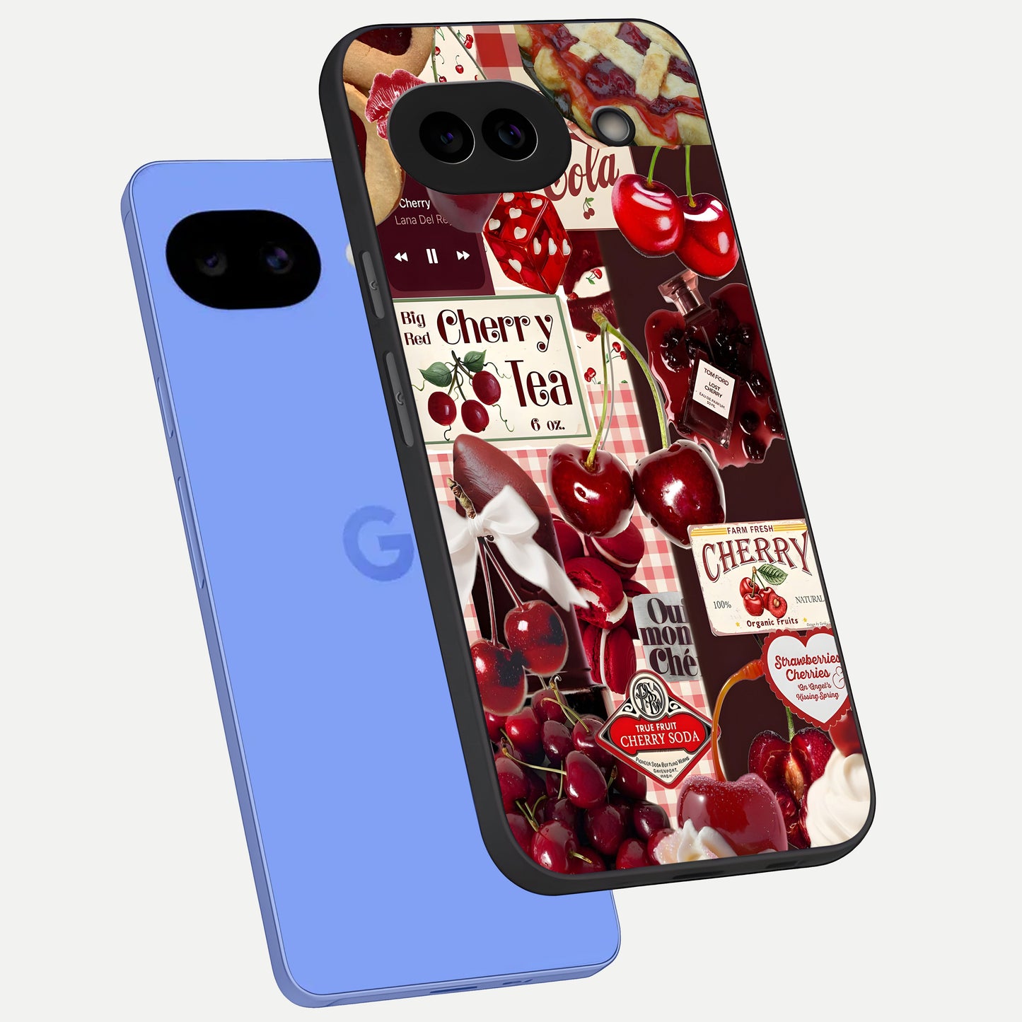  Aesthetic Cherry Tea phone case for Google Pixel 10A showing premium glass back cover with detailed artwork