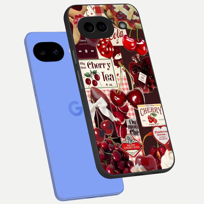  Aesthetic Cherry Tea phone case for Google Pixel 10A showing premium glass back cover with detailed artwork