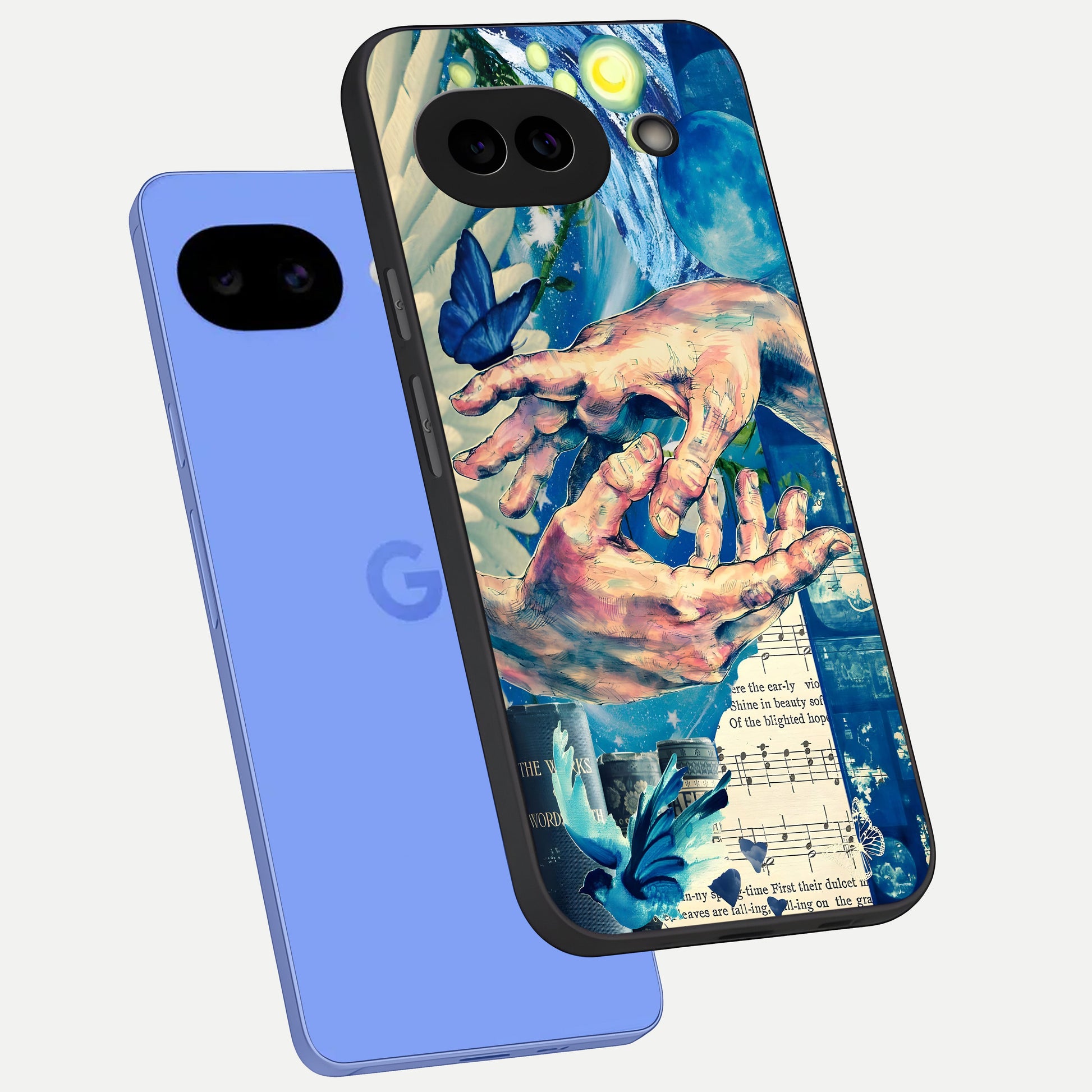  Aesthetic Divider phone case for Google Pixel 10A showing premium glass back cover with detailed artwork