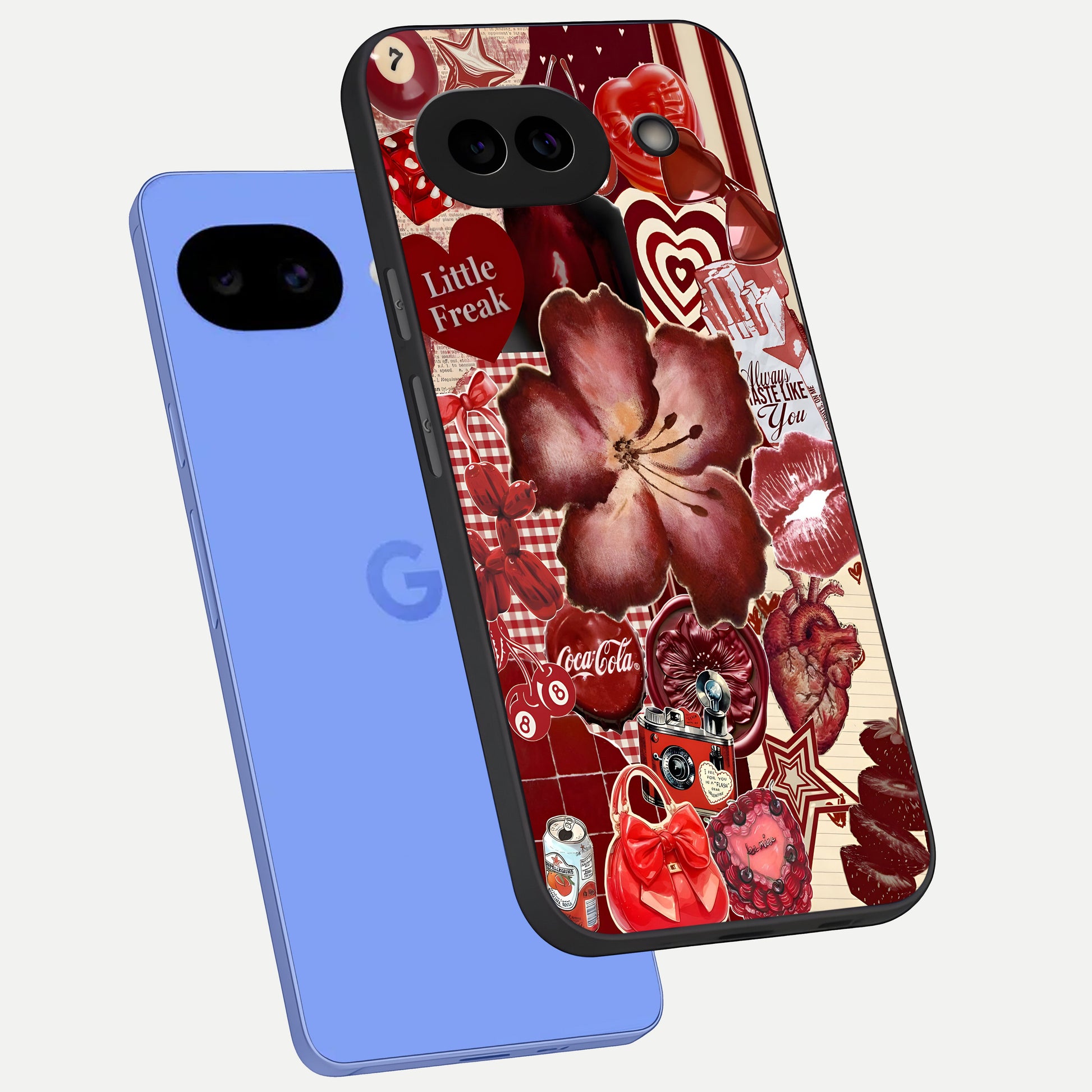  Aesthetic Little Freak phone case for Google Pixel 10A showing premium glass back cover with detailed artwork