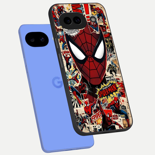  Aesthetic Wonder Spider phone case for Google Pixel 10A showing premium glass back cover with detailed artwork