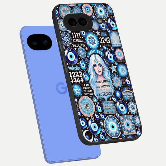  Angel Aura Shield phone case for Google Pixel 10A showing premium glass back cover with detailed artwork