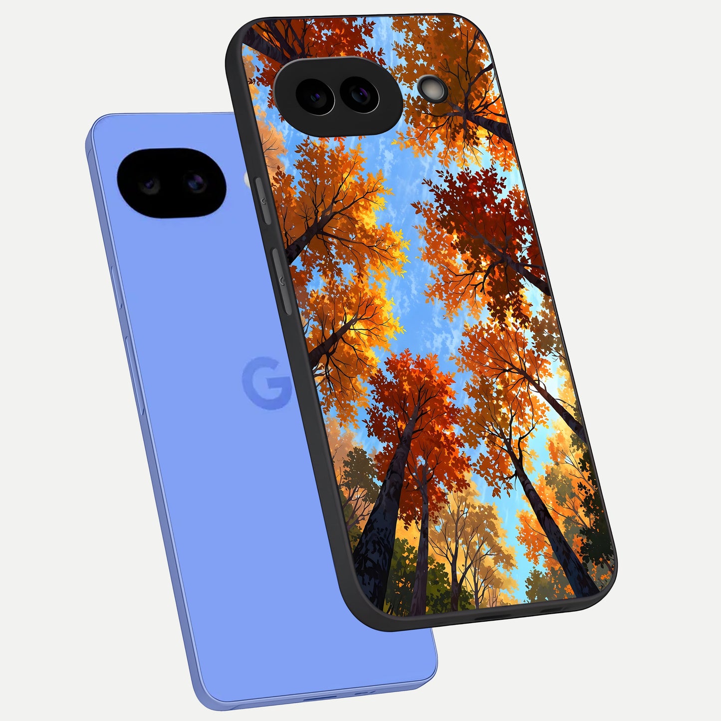  Autumn Sky Rise phone case for Google Pixel 10A showing premium glass back cover with detailed artwork