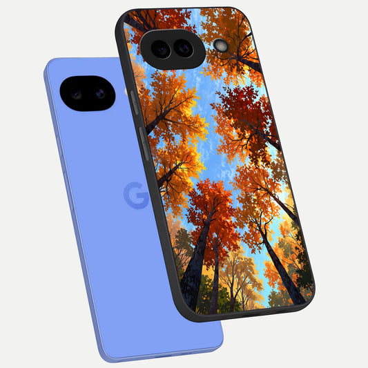  Autumn Sky Rise phone case for Google Pixel 10A showing premium glass back cover with detailed artwork