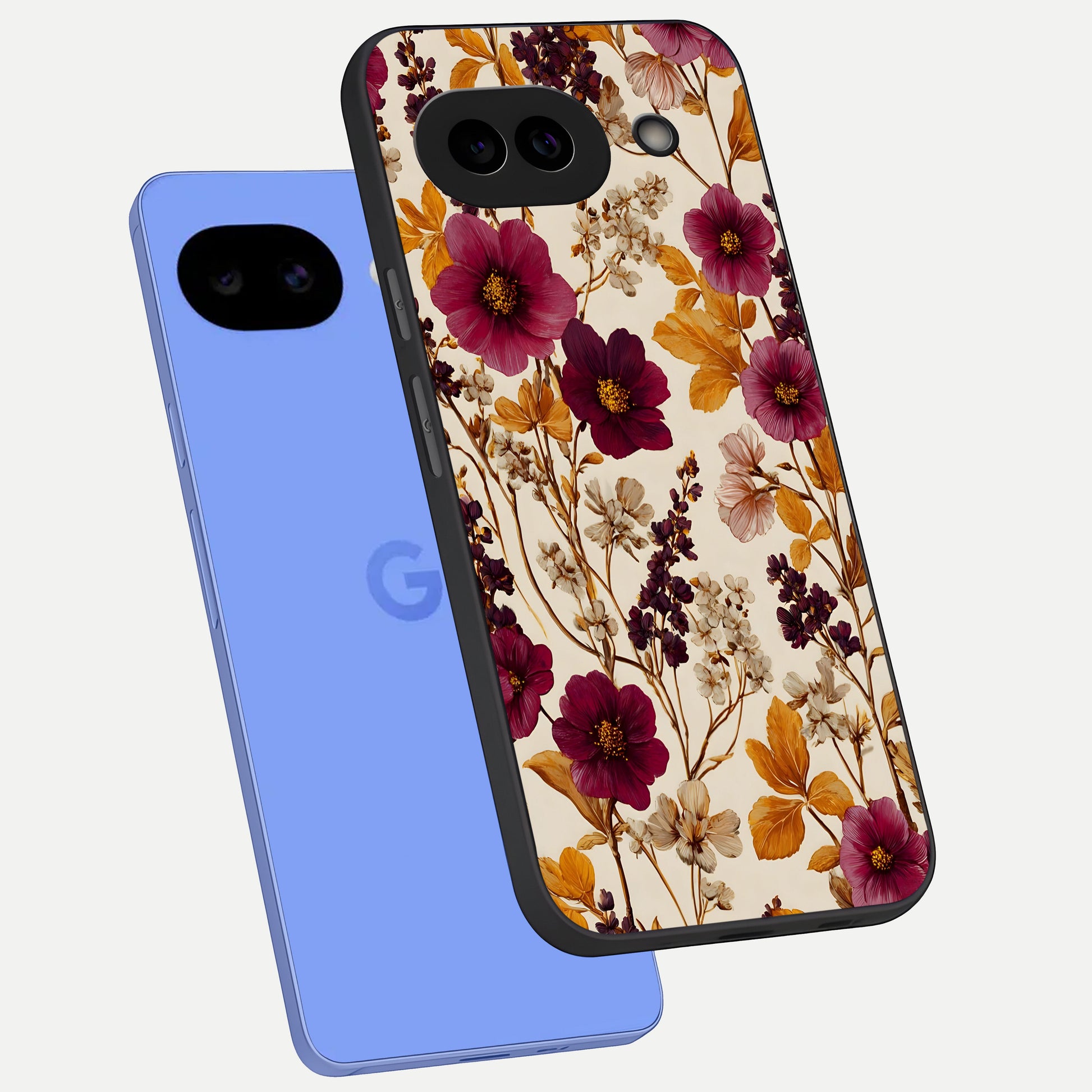  Autumn Wine Bloom phone case for Google Pixel 10A showing premium glass back cover with detailed artwork
