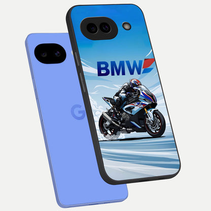 BMW Power Drift phone case for Google Pixel 10A showing premium glass back cover with detailed artwork