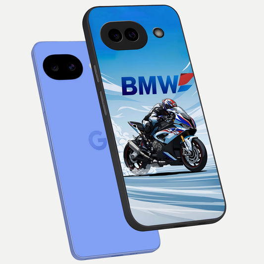  BMW Power Drift phone case for Google Pixel 10A showing premium glass back cover with detailed artwork