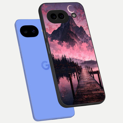 Beautiful Mountain View phone case for Google Pixel 10A showing premium glass back cover with detailed artwork