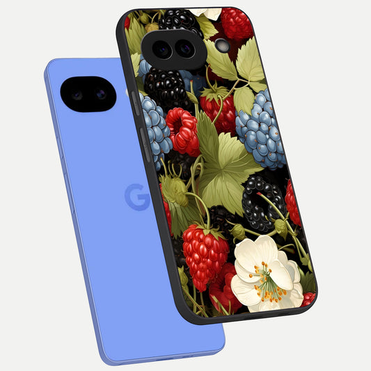 Berry Bloom Charm phone case for Google Pixel 10A showing premium glass back cover with detailed artwork