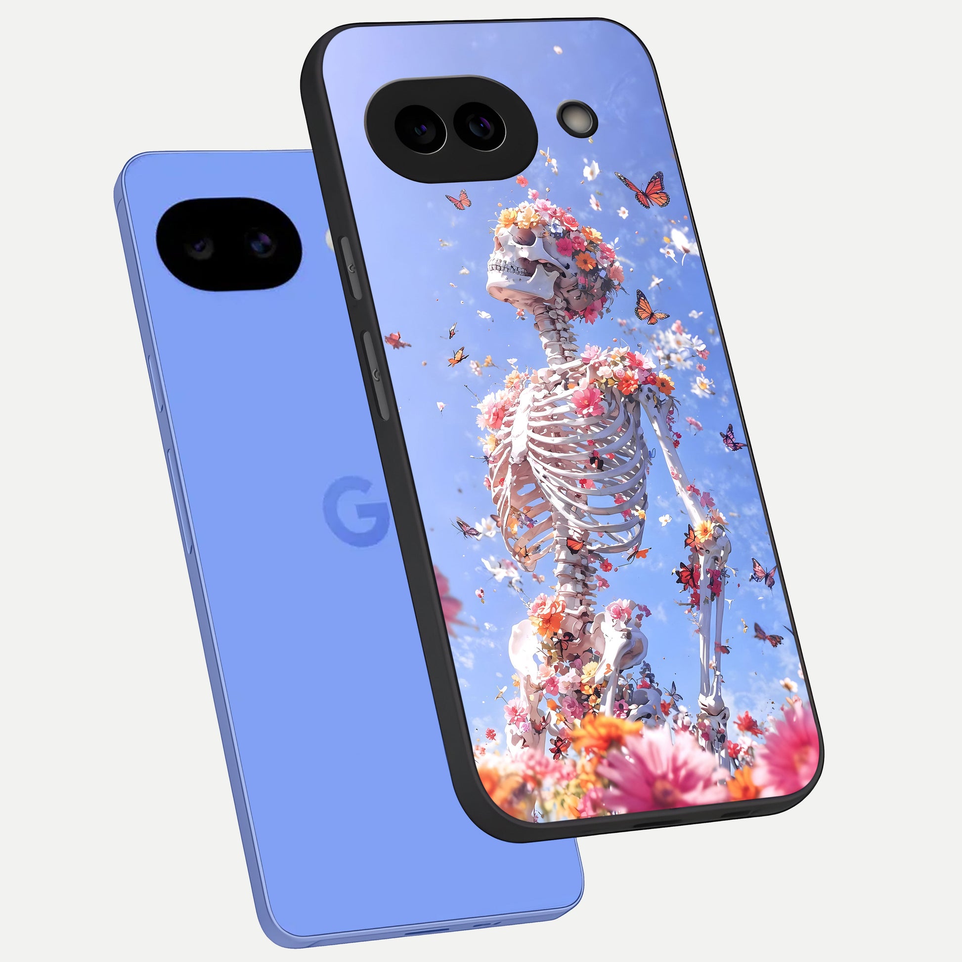  Bloom Beyond Bones phone case for Google Pixel 10A showing premium glass back cover with detailed artwork
