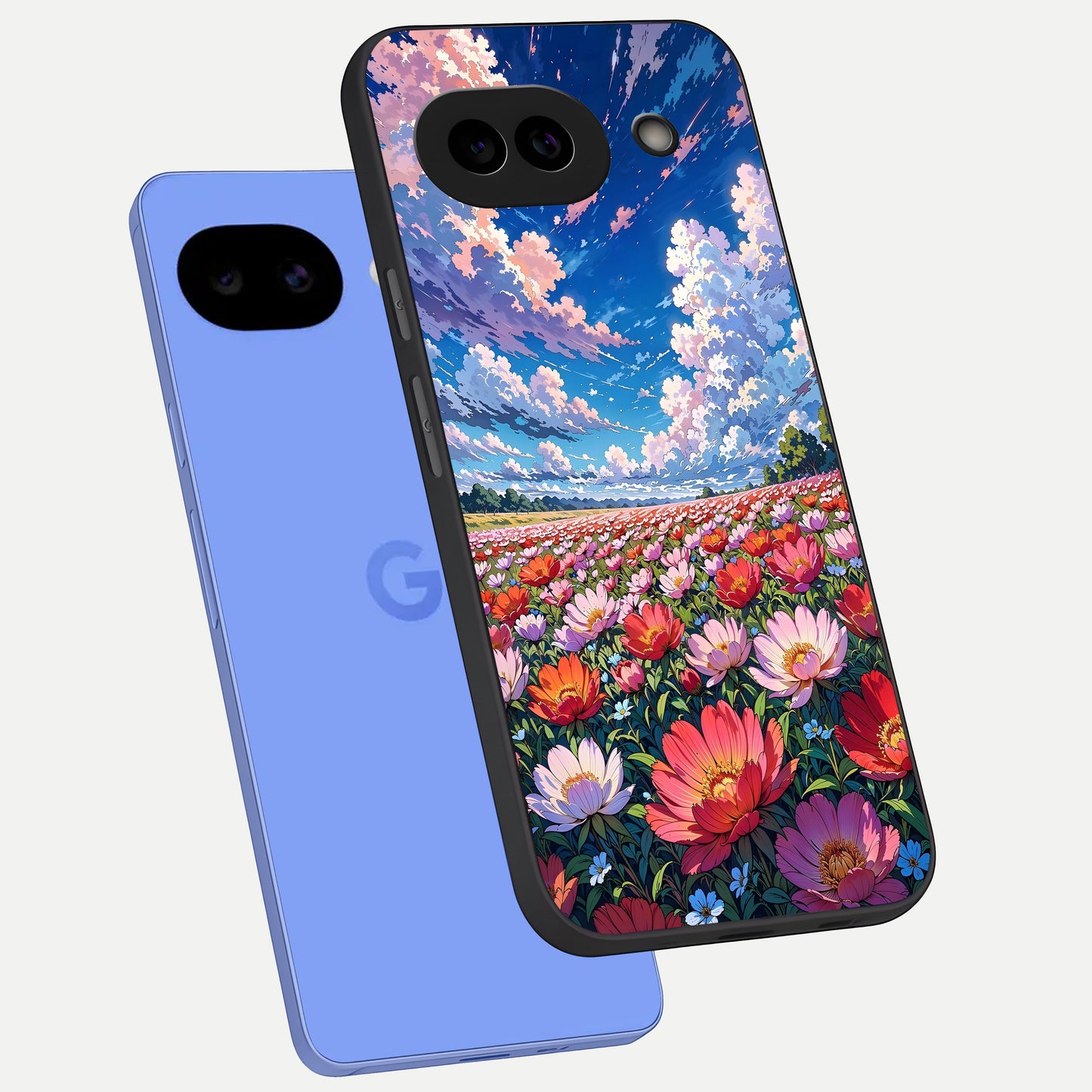  Blossom Sky Field phone case for Google Pixel 10A showing premium glass back cover with detailed artwork