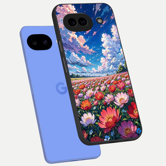  Blossom Sky Field phone case for Google Pixel 10A showing premium glass back cover with detailed artwork