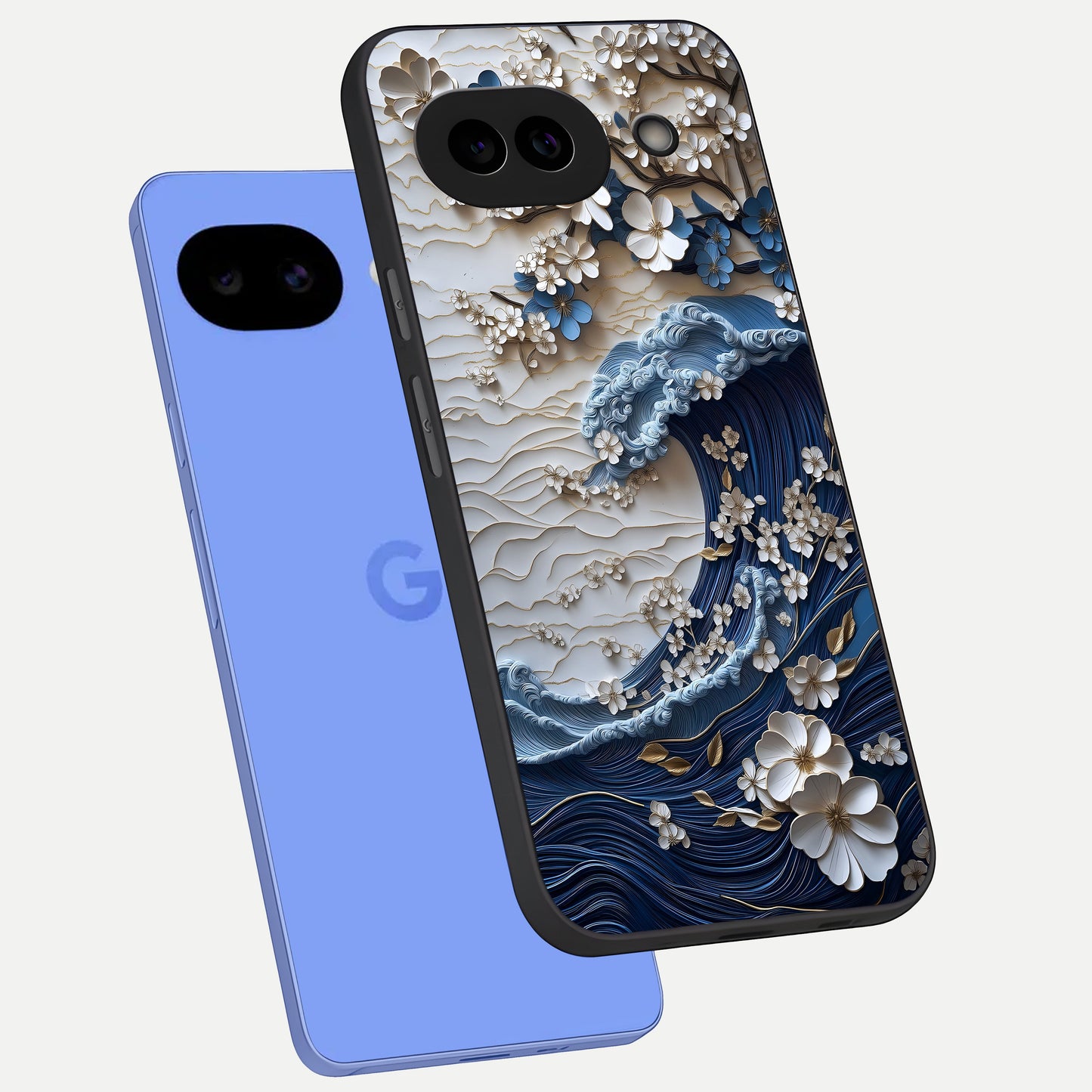  Blossom Wave Art phone case for Google Pixel 10A showing premium glass back cover with detailed artwork