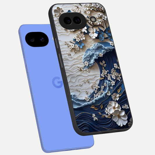  Blossom Wave Art phone case for Google Pixel 10A showing premium glass back cover with detailed artwork