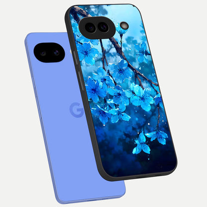  Blue Blossoms Branch phone case for Google Pixel 10A showing premium glass back cover with detailed artwork