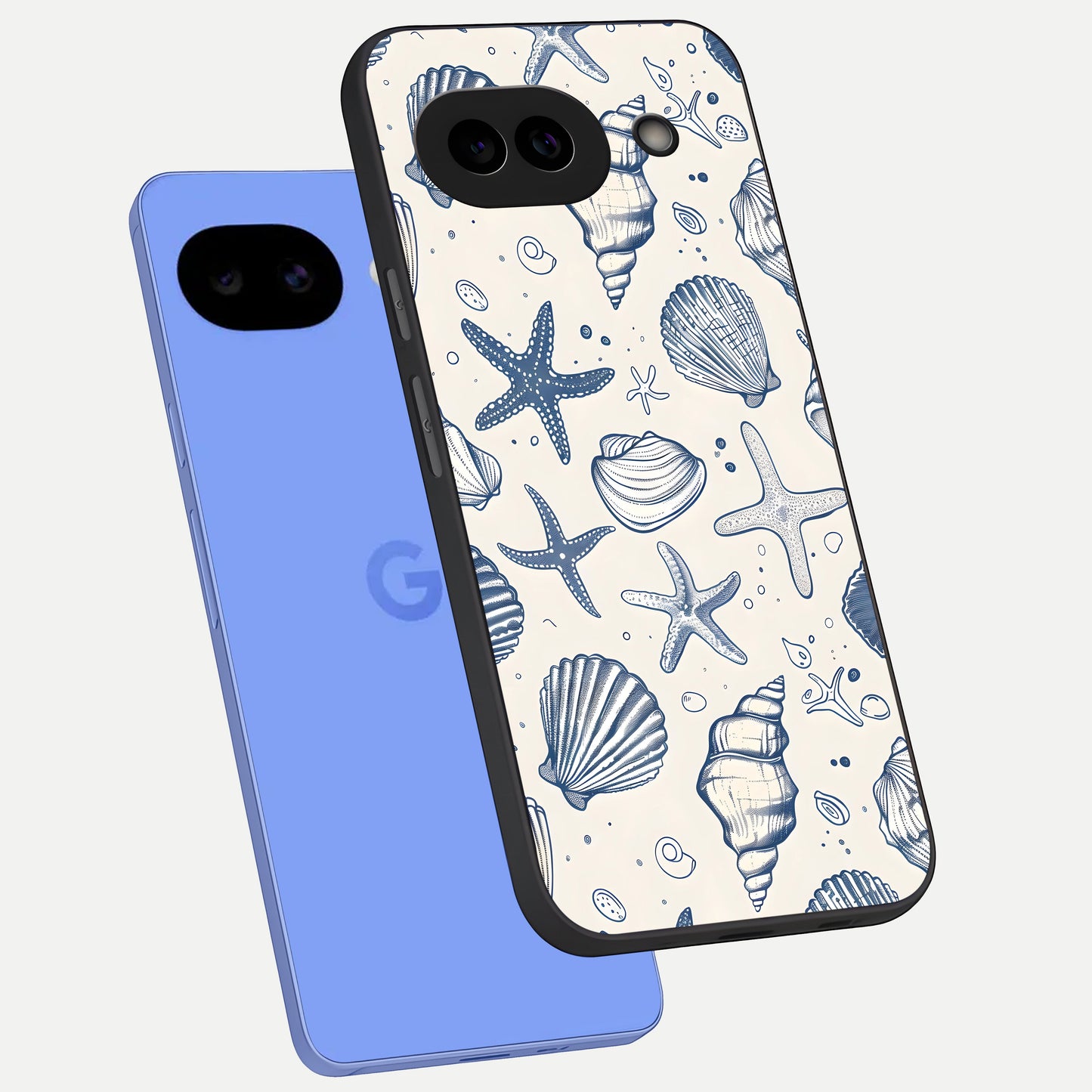  Blue Ocean Outline phone case for Google Pixel 10A showing premium glass back cover with detailed artwork