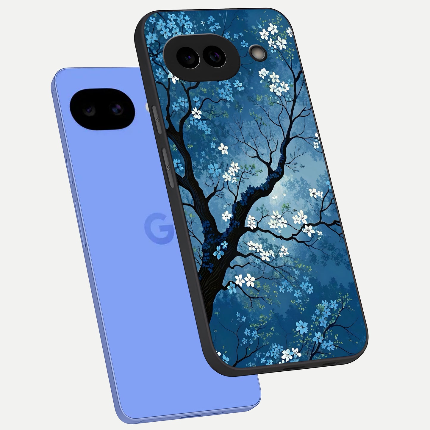  Blue Tree Serenity phone case for Google Pixel 10A showing premium glass back cover with detailed artwork