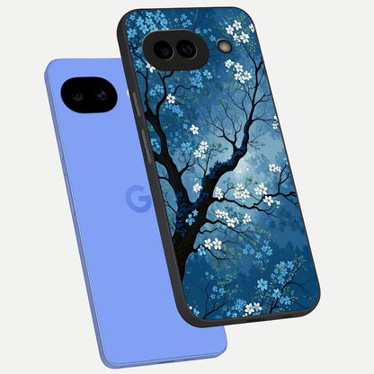  Blue Tree Serenity phone case for Google Pixel 10A showing premium glass back cover with detailed artwork