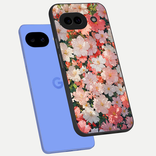 Blush Bloom Field phone case for Google Pixel 10A showing premium glass back cover with detailed artwork