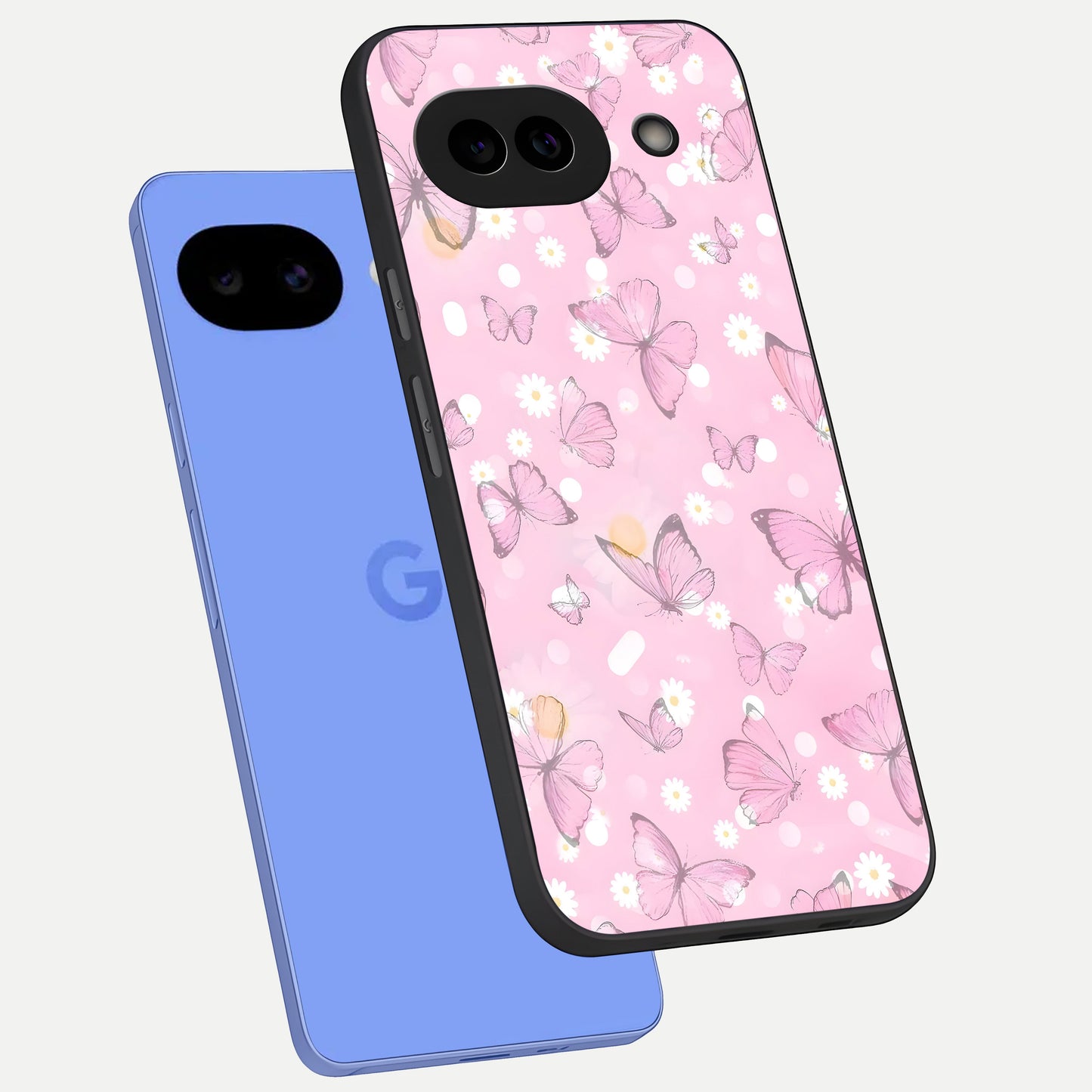 Blush Butterfly Garden phone case for Google Pixel 10A showing premium glass back cover with detailed artwork