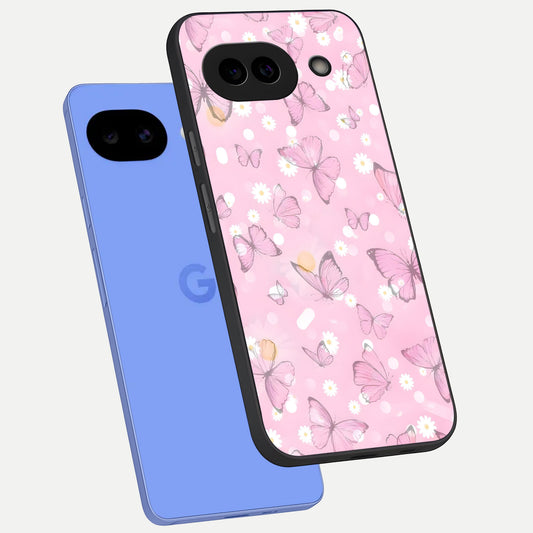  Blush Butterfly Garden phone case for Google Pixel 10A showing premium glass back cover with detailed artwork