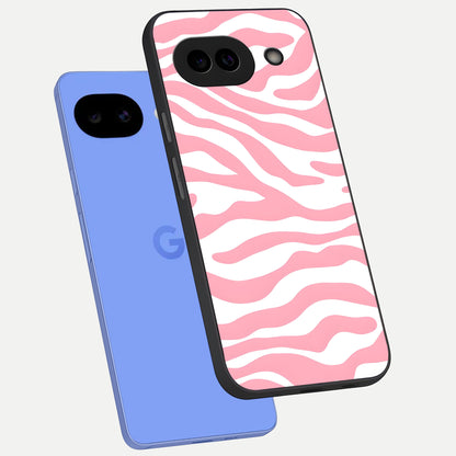  Blush Zebra Flow phone case for Google Pixel 10A showing premium glass back cover with detailed artwork