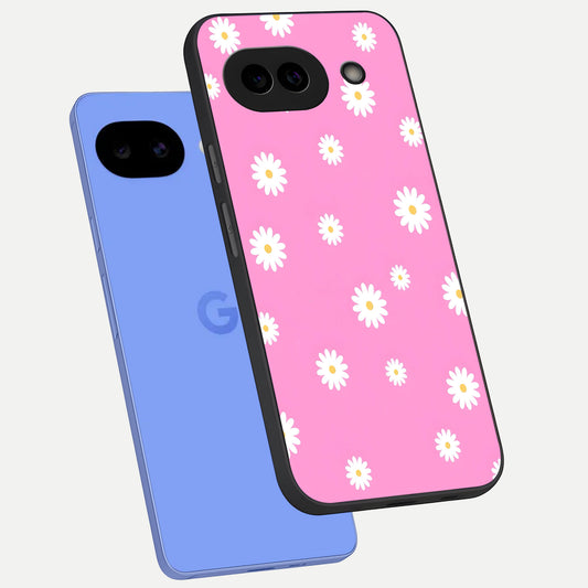  Bubblegum Daisy Pop phone case for Google Pixel 10A showing premium glass back cover with detailed artwork