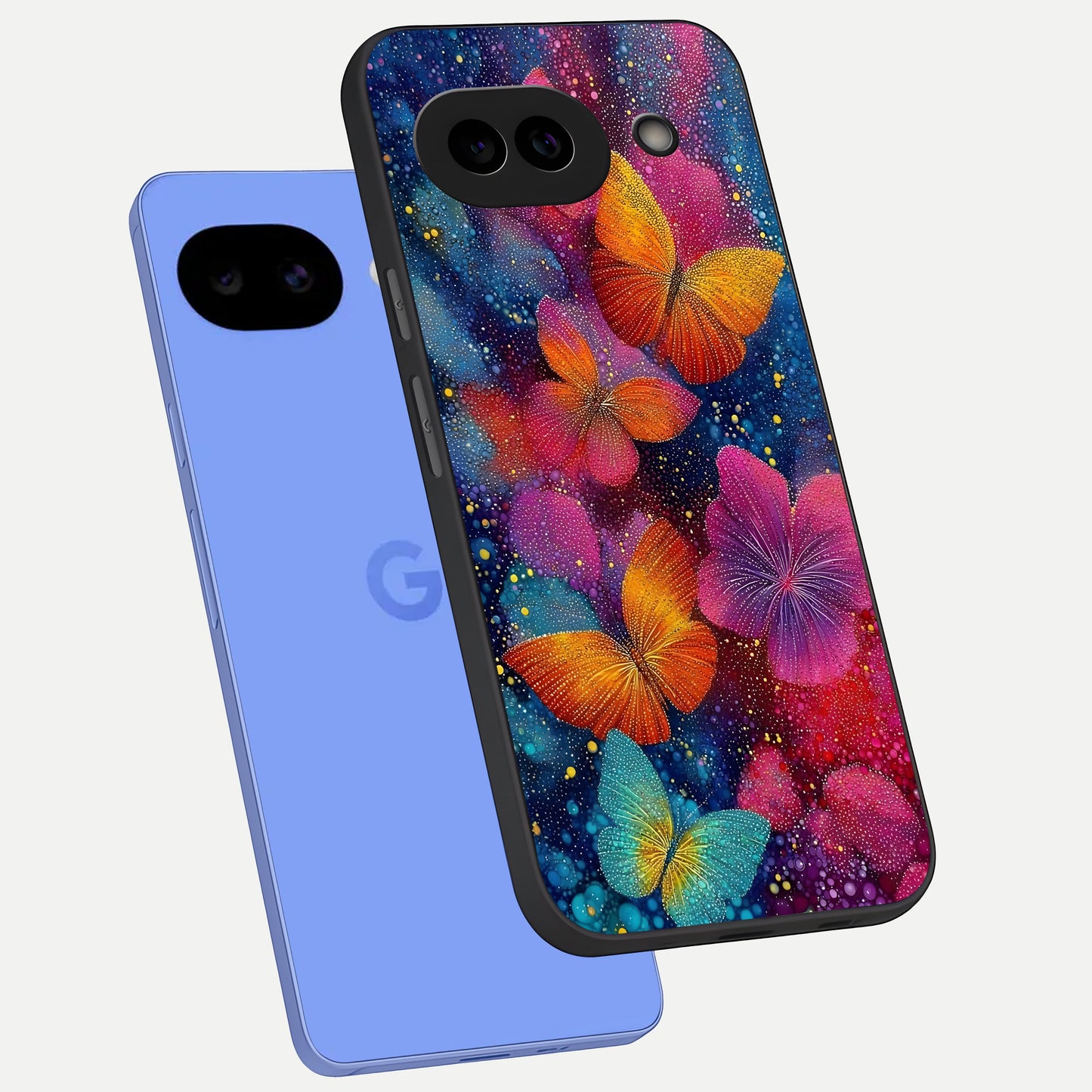  Butterfly Dream Mist phone case for Google Pixel 10A showing premium glass back cover with detailed artwork