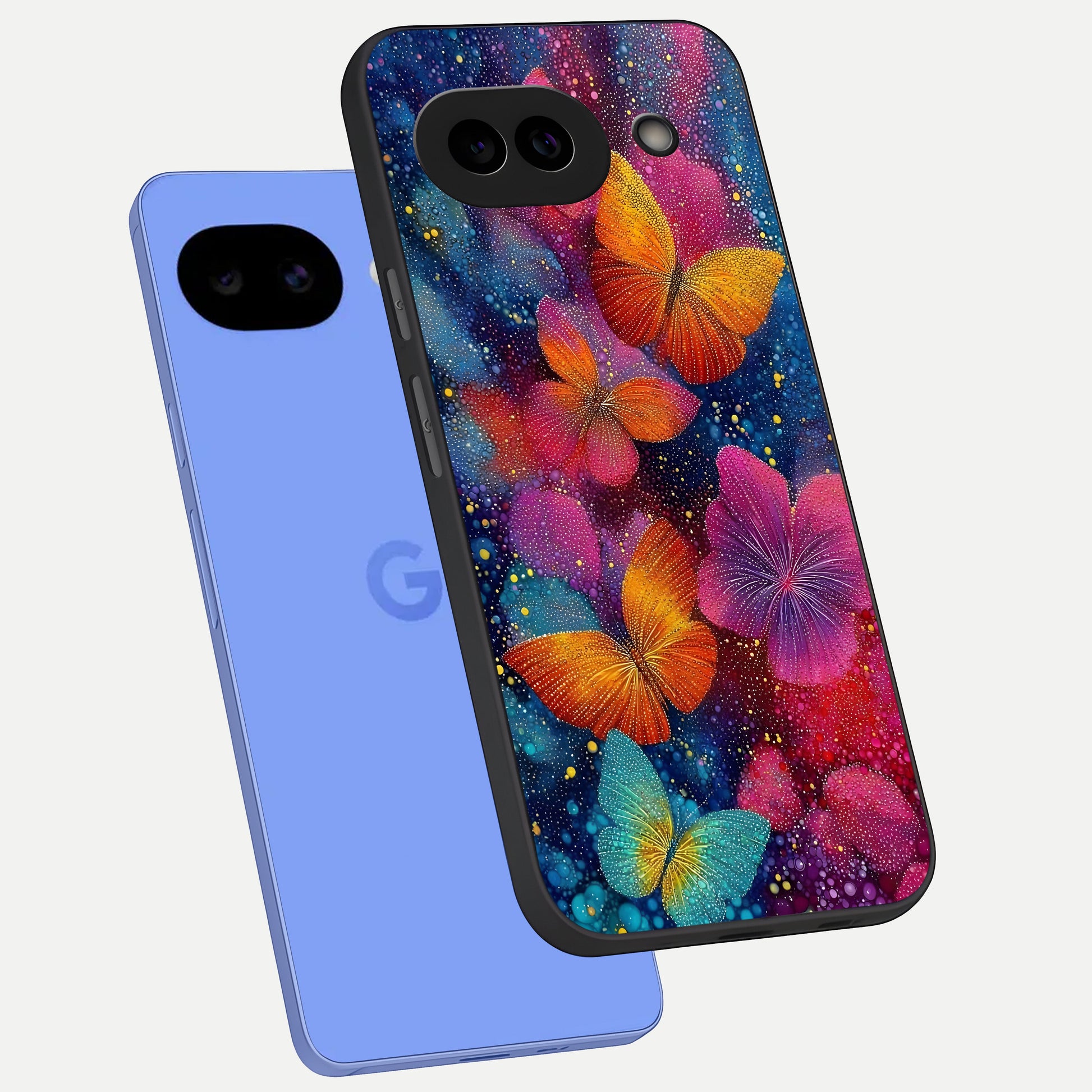  Butterfly Dream Mist phone case for Google Pixel 10A showing premium glass back cover with detailed artwork