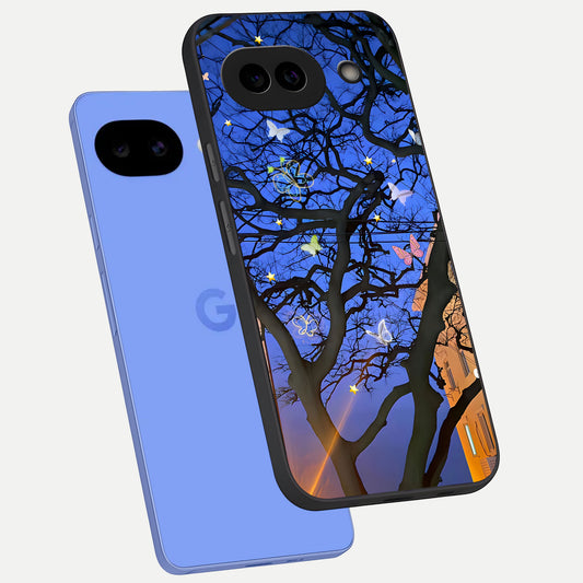  Butterfly Night Magic phone case for Google Pixel 10A showing premium glass back cover with detailed artwork