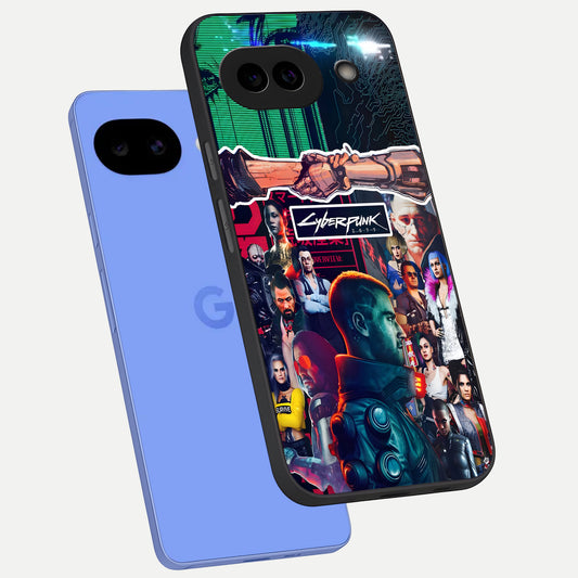  CYBERPUNK Legacy phone case for Google Pixel 10A showing premium glass back cover with detailed artwork