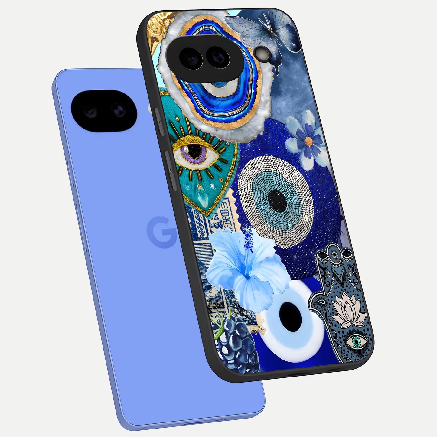  Celestial Blue Vision phone case for Google Pixel 10A showing premium glass back cover with detailed artwork