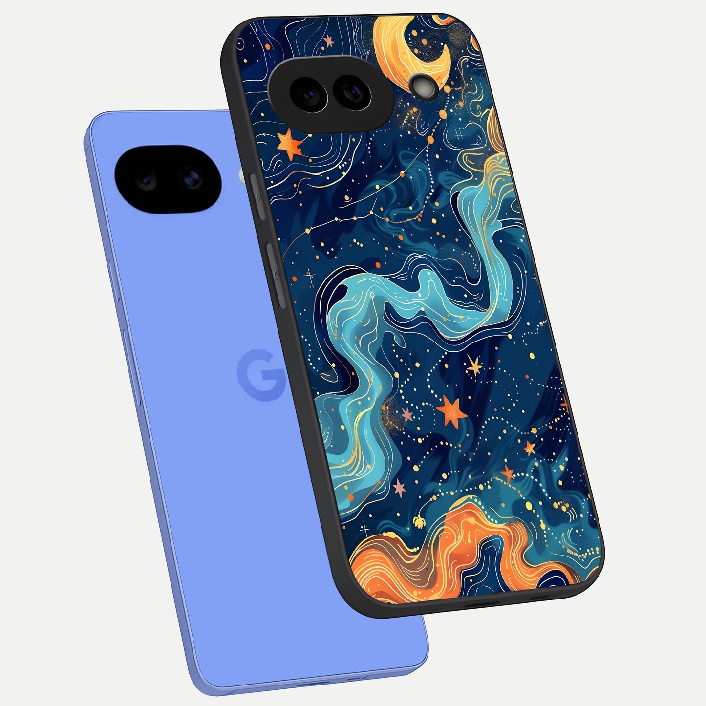  Celestial Dream Flow phone case for Google Pixel 10A showing premium glass back cover with detailed artwork