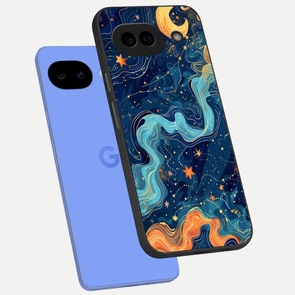  Celestial Dream Flow phone case for Google Pixel 10A showing premium glass back cover with detailed artwork