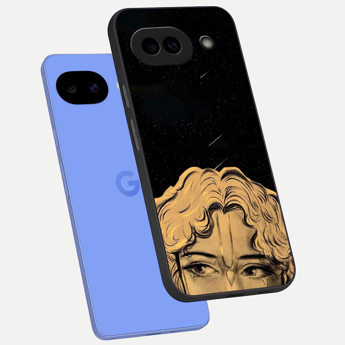  Celestial Gods Plan phone case for Google Pixel 10A showing premium glass back cover with detailed artwork