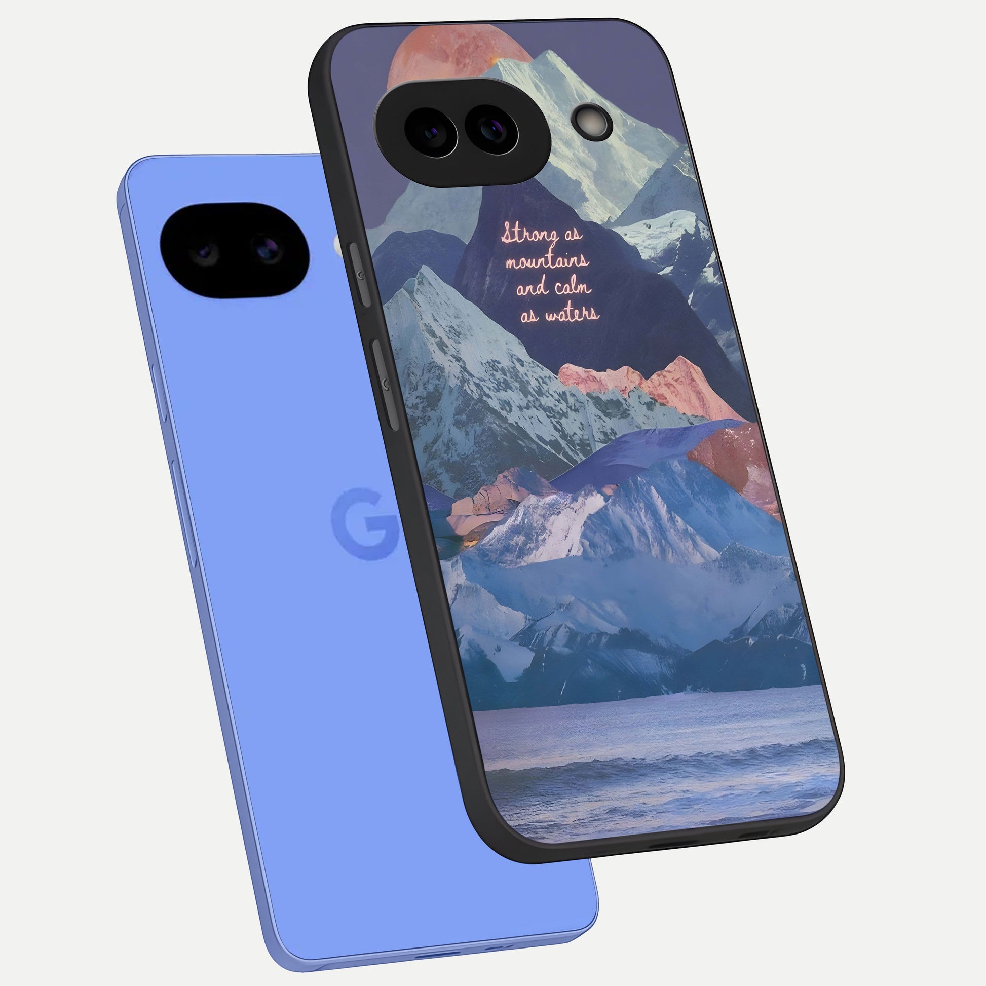  Celestial Mountain Calm phone case for Google Pixel 10A showing premium glass back cover with detailed artwork