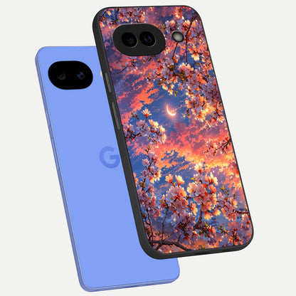  Celestial Sakura Sunset phone case for Google Pixel 10A showing premium glass back cover with detailed artwork