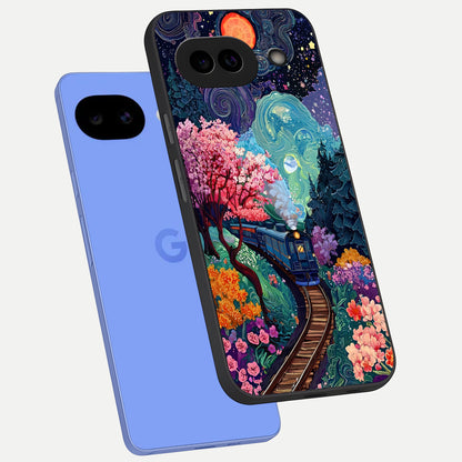  Celestial Train Journey phone case for Google Pixel 10A showing premium glass back cover with detailed artwork
