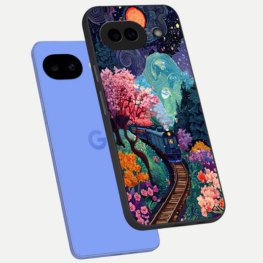  Celestial Train Journey phone case for Google Pixel 10A showing premium glass back cover with detailed artwork