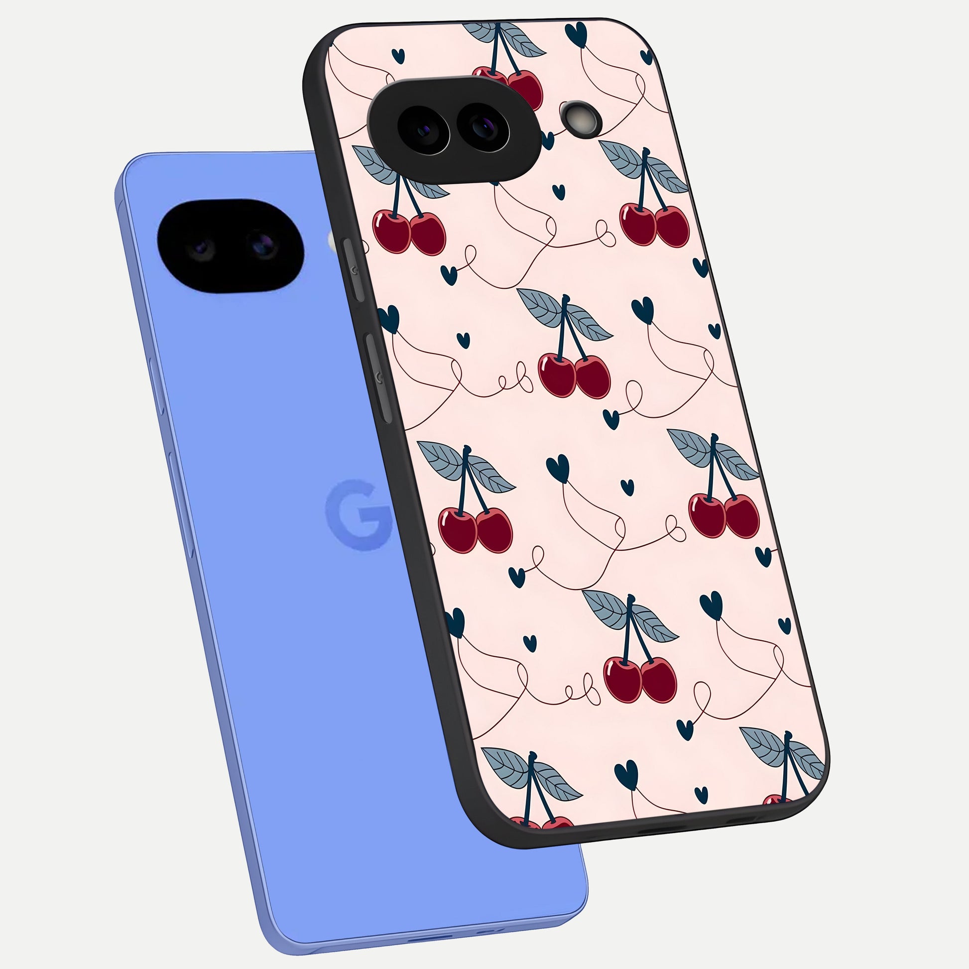  Cherry Heart Line phone case for Google Pixel 10A showing premium glass back cover with detailed artwork