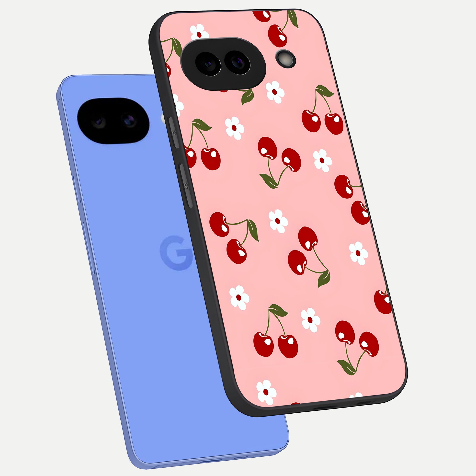  Cherry Love Mood phone case for Google Pixel 10A showing premium glass back cover with detailed artwork